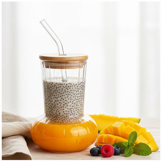 Pot Belly Glass with Bamboo Lid & Straw