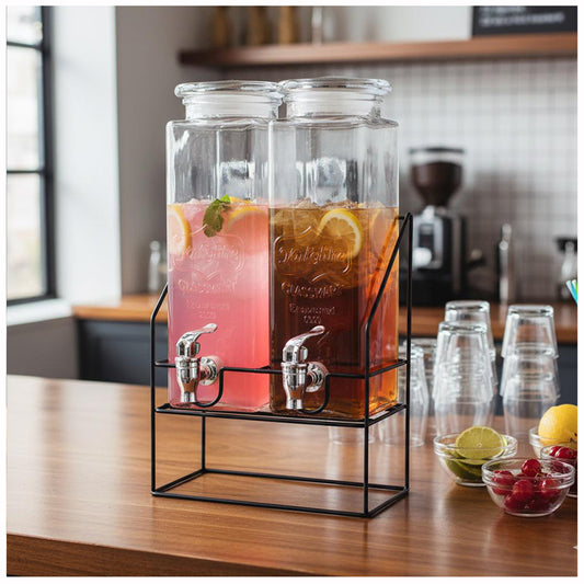 Double Beverage Dispenser with Metal Stand