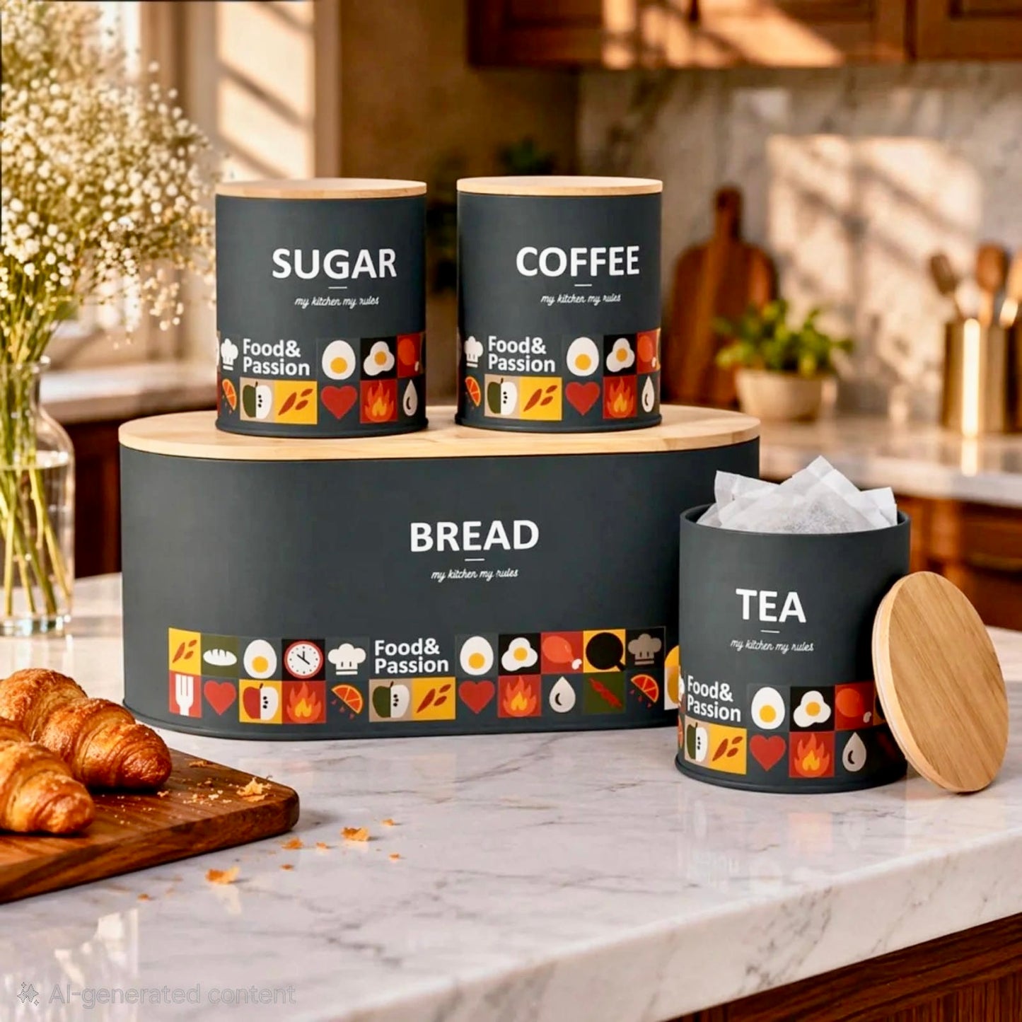 Bread Box & Jars Set Grey