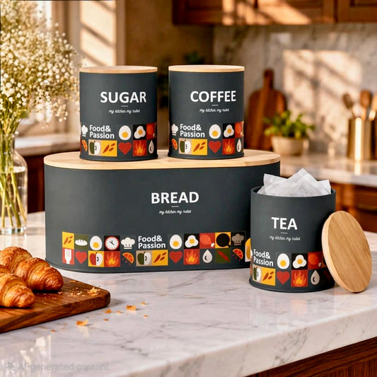Bread Box & Jars Set Grey