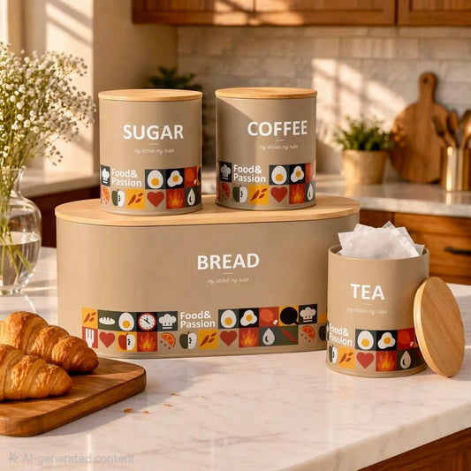 Bread Box & Jars Set Beige