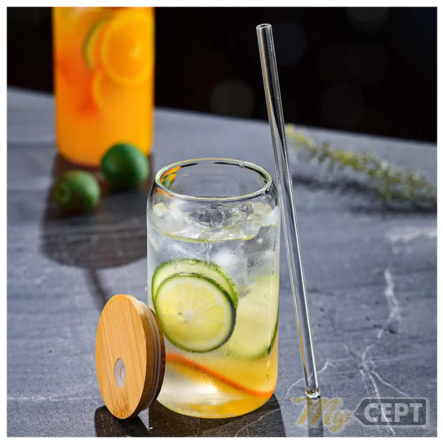 Glass with Wooden Lid & Straw 380ml