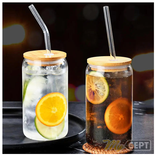 Glass with Wooden Lid & Straw 500ml