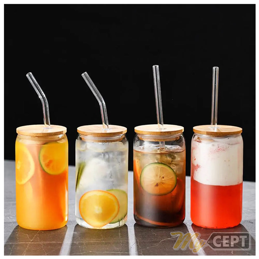 Glass with Wooden Lid & Straw 380ml