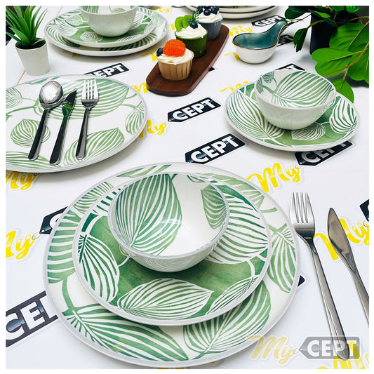 18-Pc Dinner Set Green Leaf Pattern