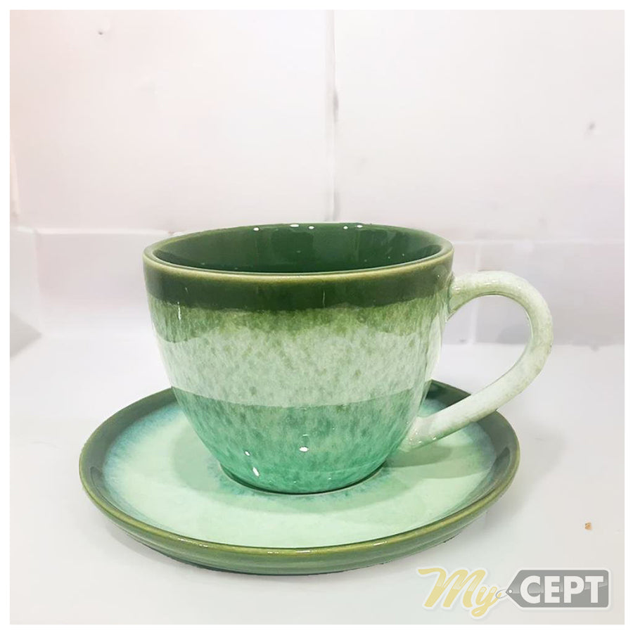 Cup & Saucer Textured Green