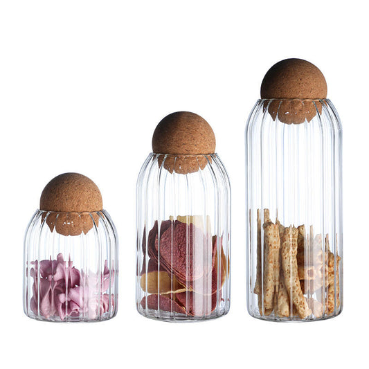 Set of 3 Textured Glass Jars with Cork Lid