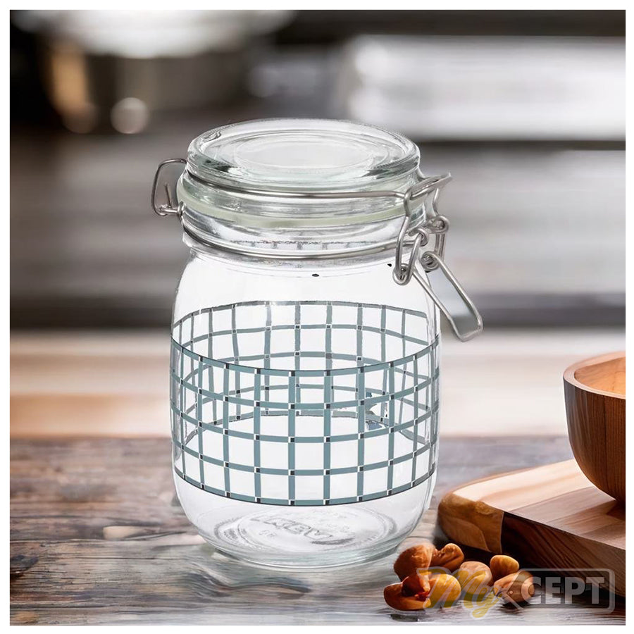 Airtight Glass Jar 1L Grey Pattern