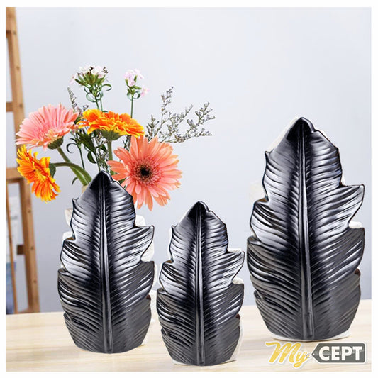 Decor Leaf Vase Set of 3 - Black