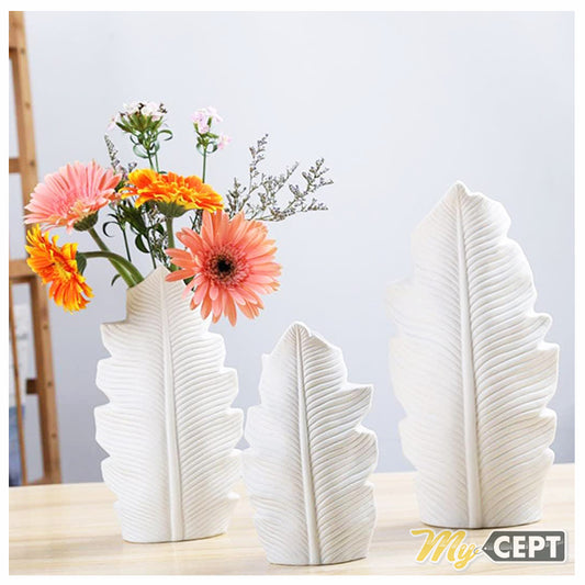 Decor Leaf Vase Set of 3 - White