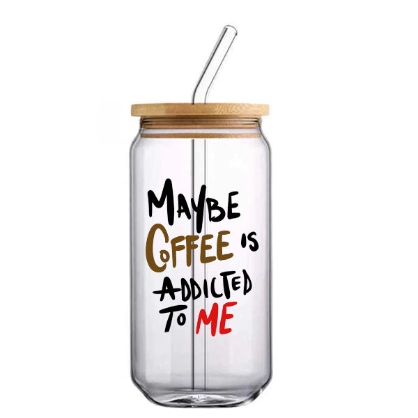 Coffee Addict Glass with Straw 500ml