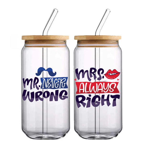 Mr & Mrs Glass with Straw Set of 2