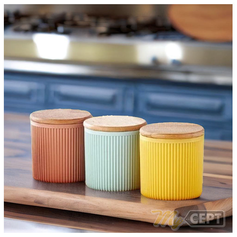Set of 3 Containers with Wooden Lid