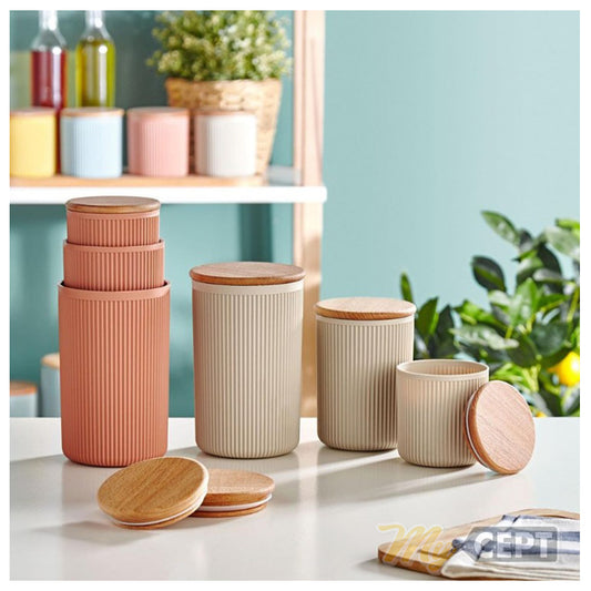 Set of 3 Containers with Wooden Lid