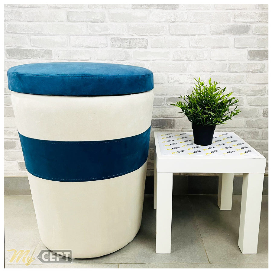 Pouffe Ottoman Blue/Ash White