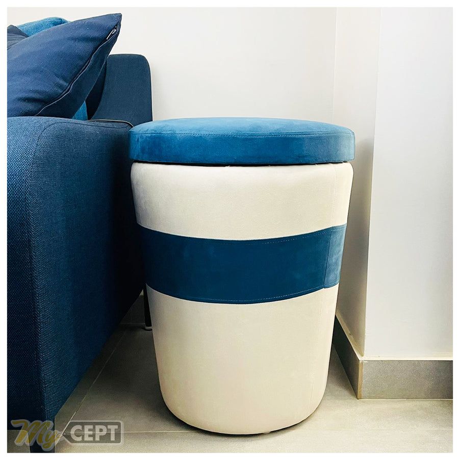 Pouffe Ottoman Blue/Ash White