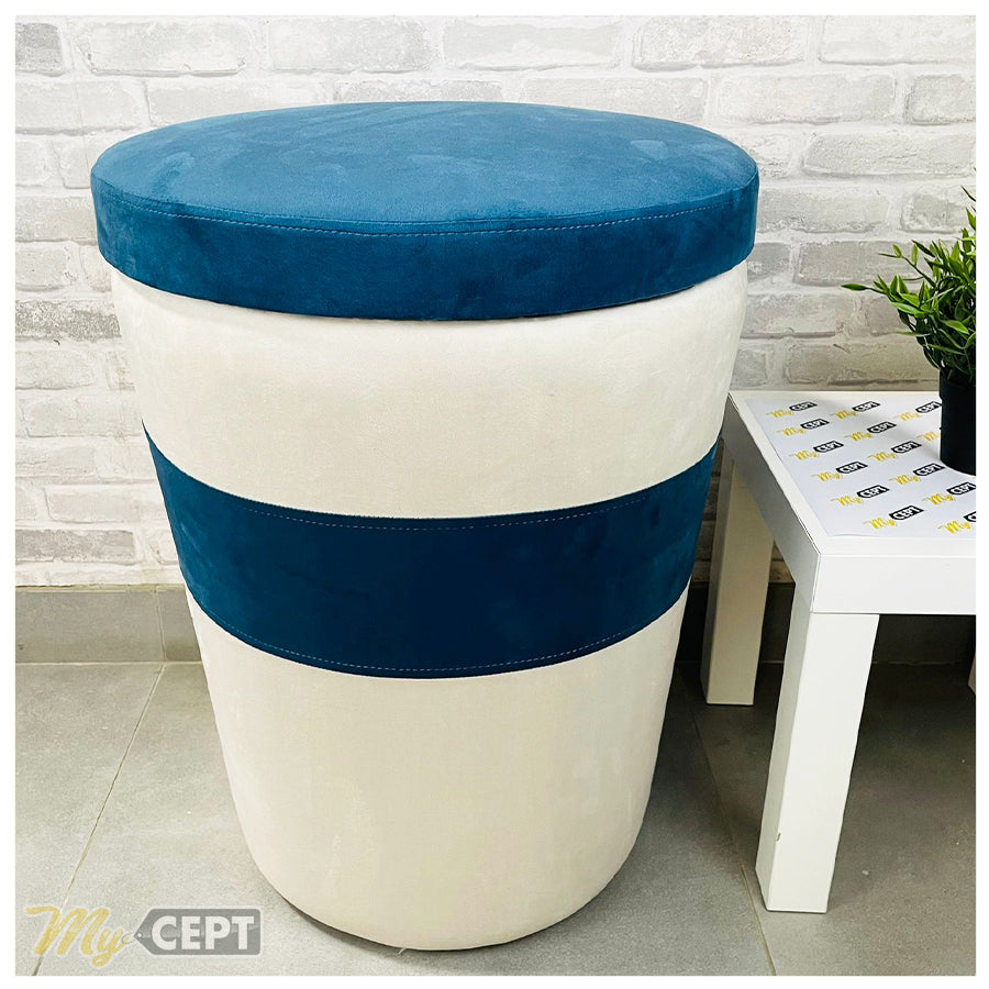 Pouffe Ottoman Blue/Ash White