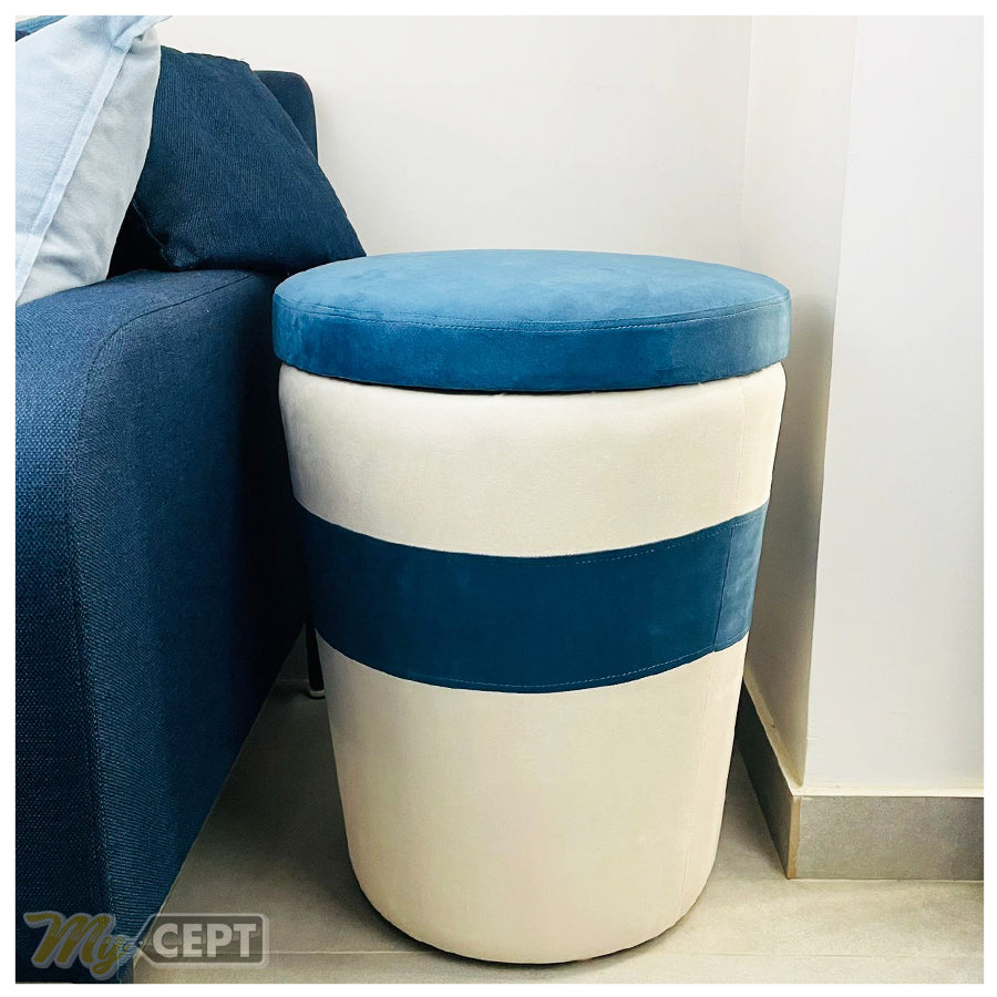 Pouffe Ottoman Blue/Ash White