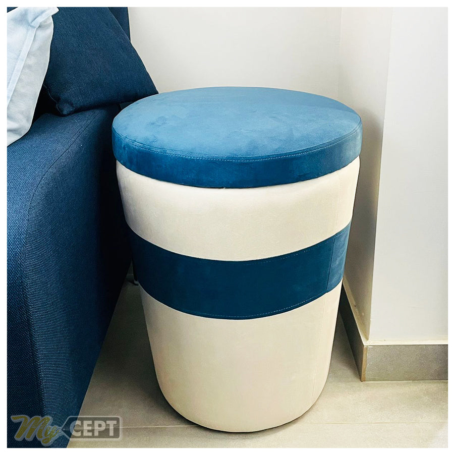 Pouffe Ottoman Blue/Ash White