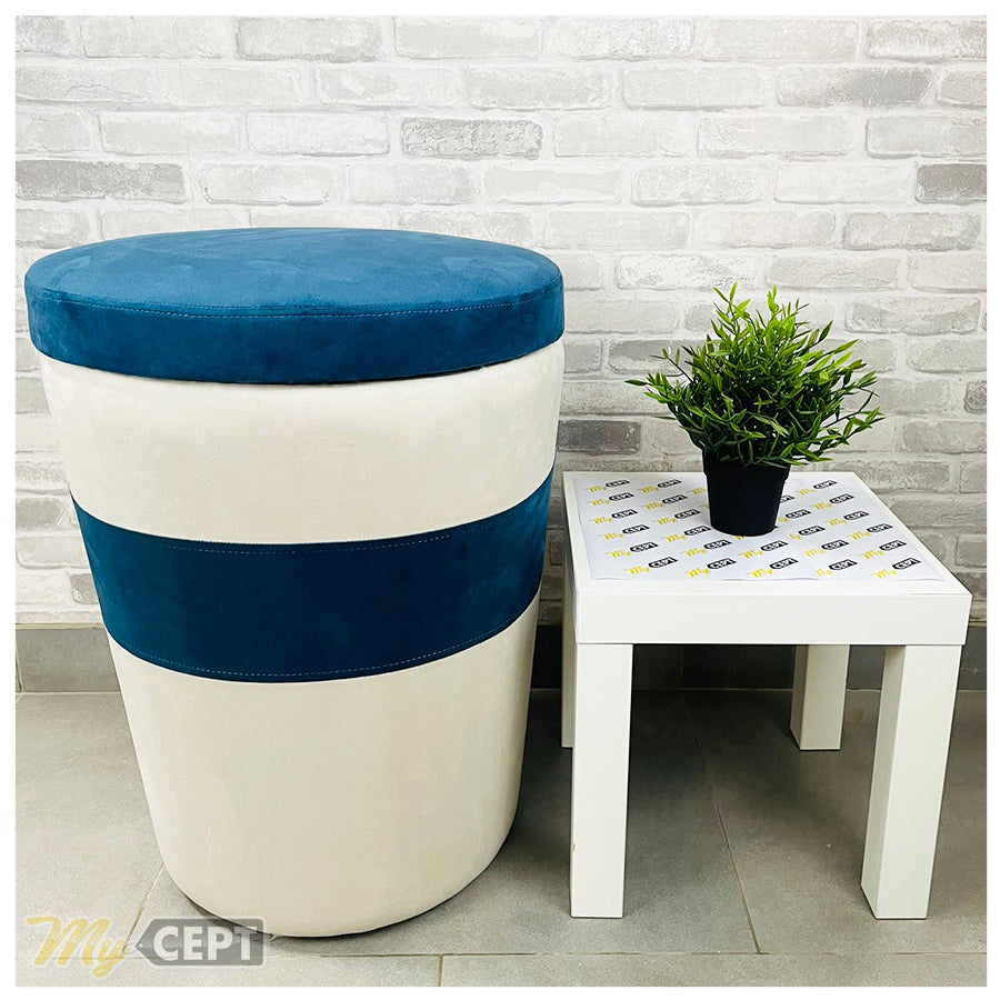 Pouffe Ottoman Blue/Ash White