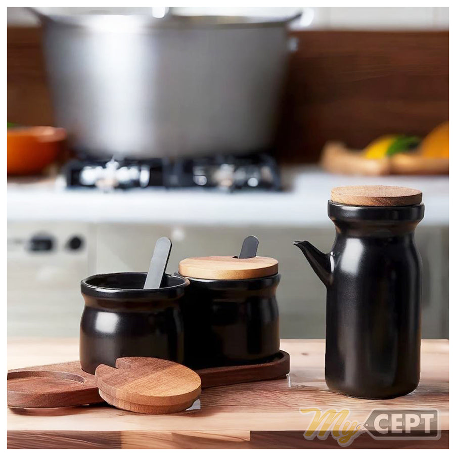 Condiment Jars with Wooden Tray