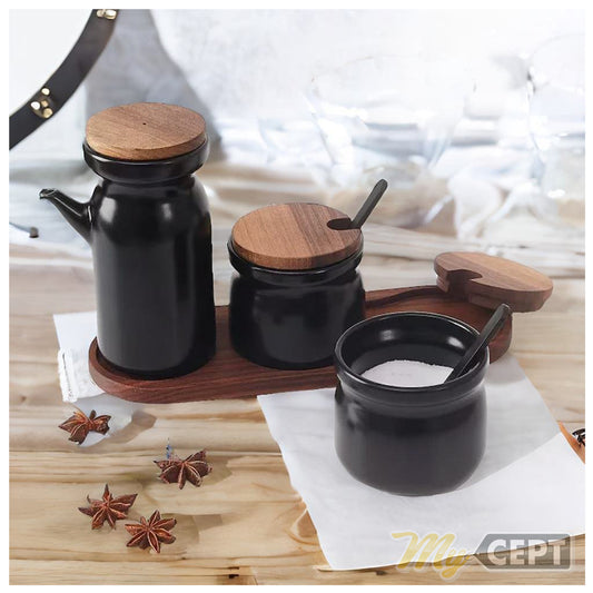 Condiment Jars with Wooden Tray