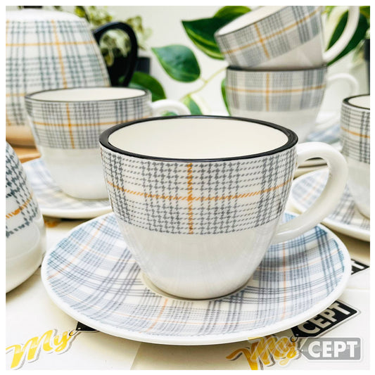 Set of 6 Cup & Saucer Checkered Design