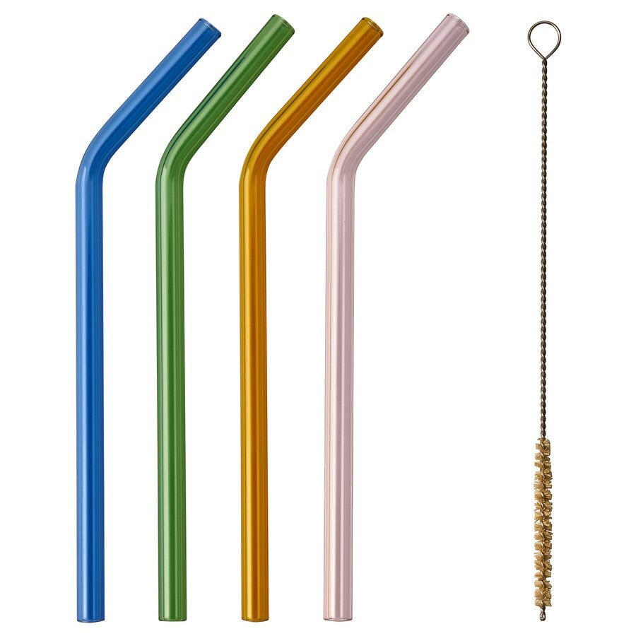 Curved Straw Set of 4 with Cleaning Brush
