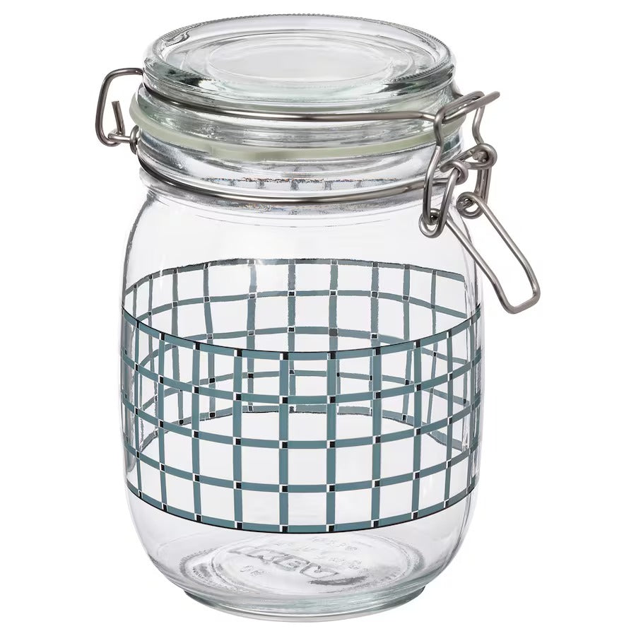 Airtight Glass Jar 1L Grey Pattern