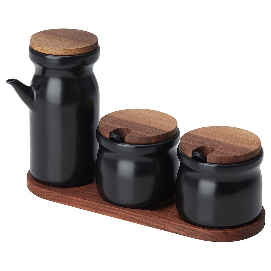 Condiment Jars with Wooden Tray