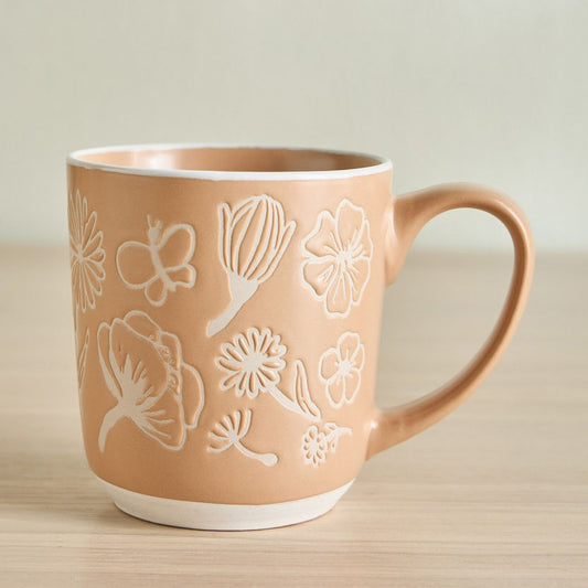 380ml Ceramic Mug Carved Beige