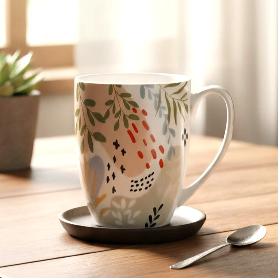 Ceramic Mug Leaf Pattern Multi-Color