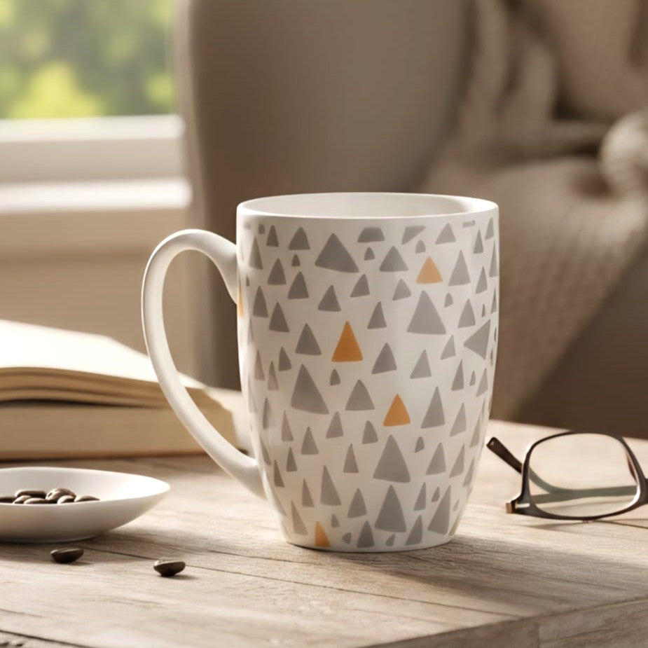 Ceramic Mug Grey & Orange Triangle