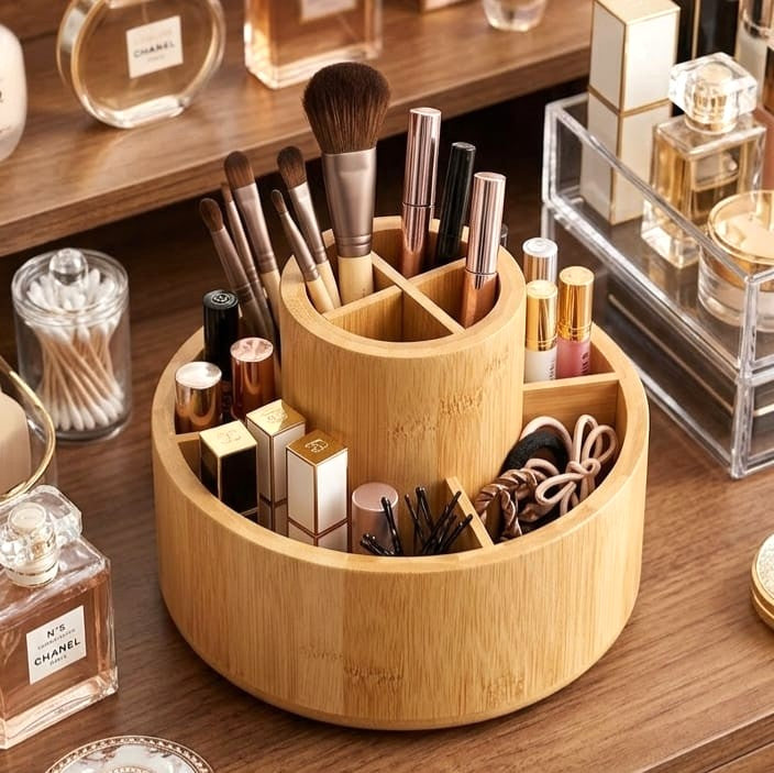 Bamboo Wood Rotating Organizer