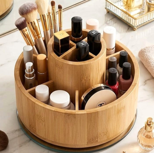 Bamboo Wood Rotating Organizer