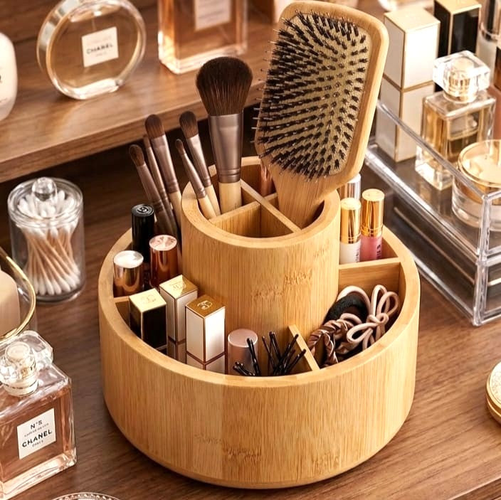 Bamboo Wood Rotating Organizer