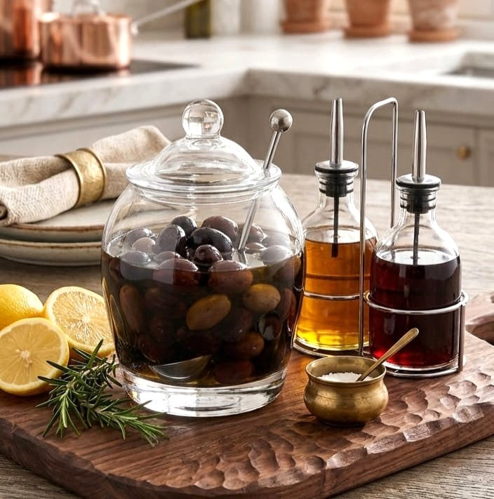 Olive Glass Jar with Spoon