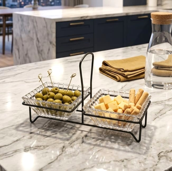 2-Section Glass Platter Black