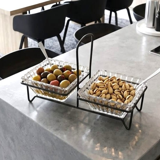 2-Section Glass Platter Black