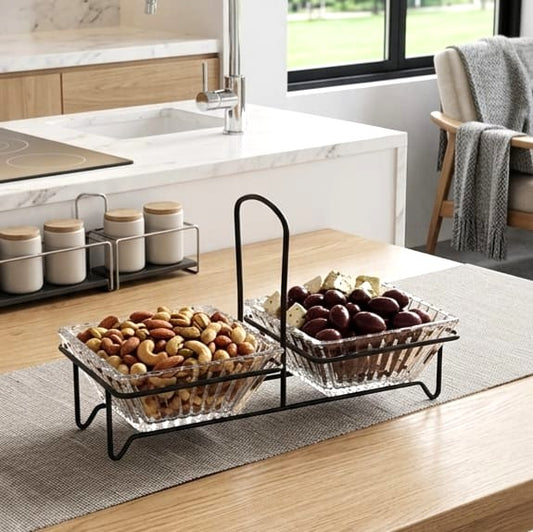 2-Section Glass Platter Black