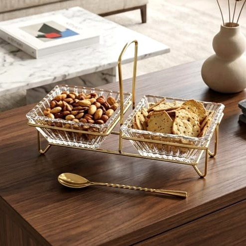 2-Section Glass Platter Golden