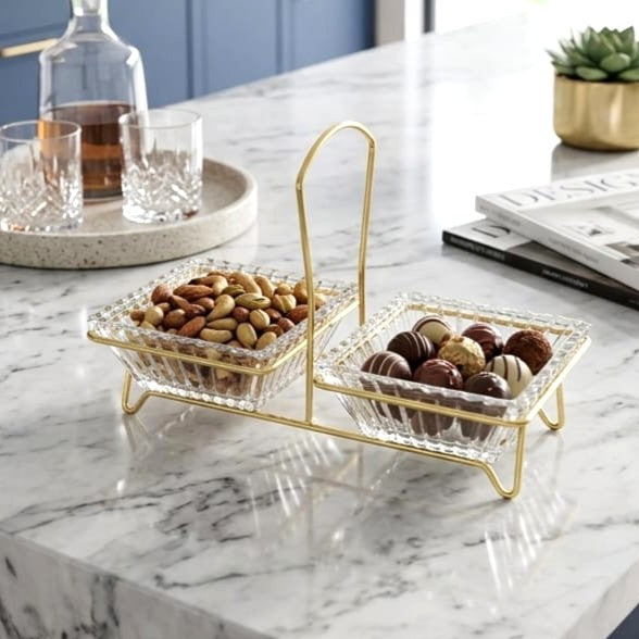 2-Section Glass Platter Golden