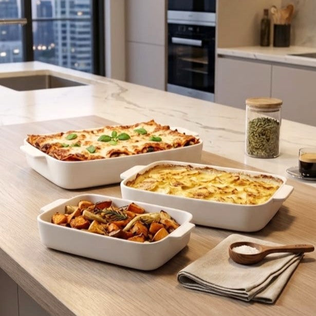 3-Pc Porcelain Casserole Set
