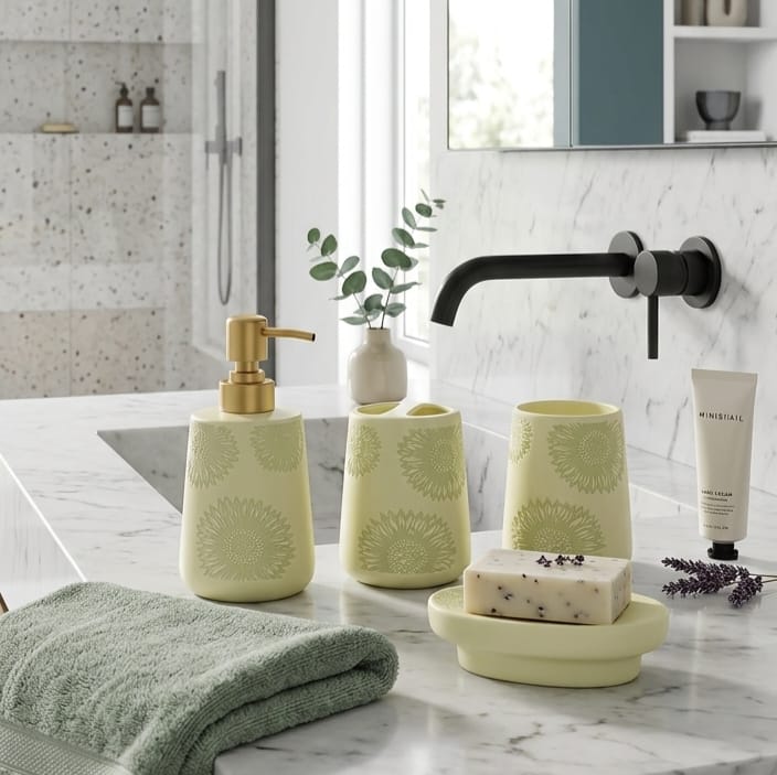 4-Pc Bathroom Set Patterned Flower