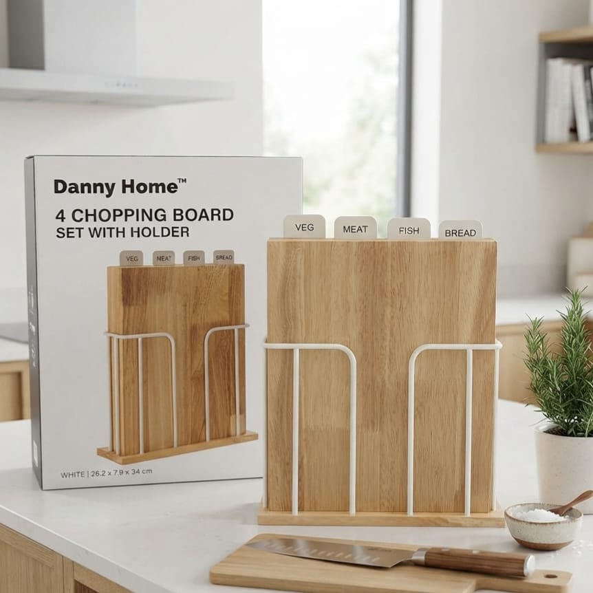 Set of 4 Chopping Boards with Stand