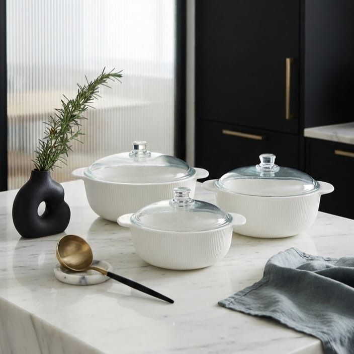 Set of 3 Glass Dish with Lid
