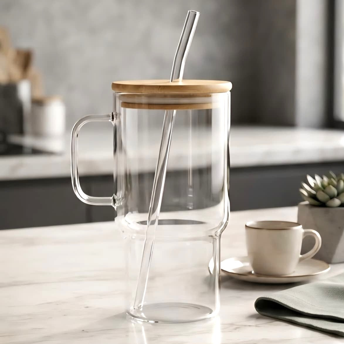 600ml Glass Tumbler with Lid