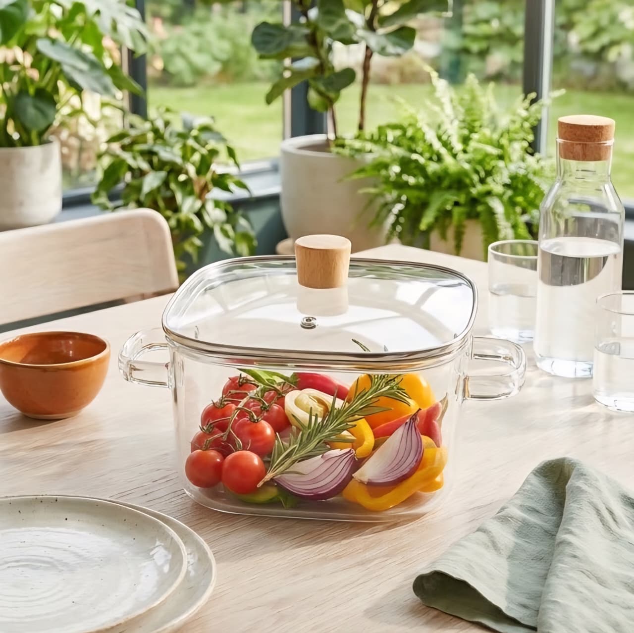 2.2L Square Glass Pot With Lid