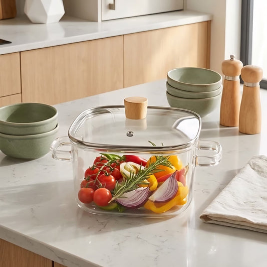 2.2L Square Glass Pot With Lid