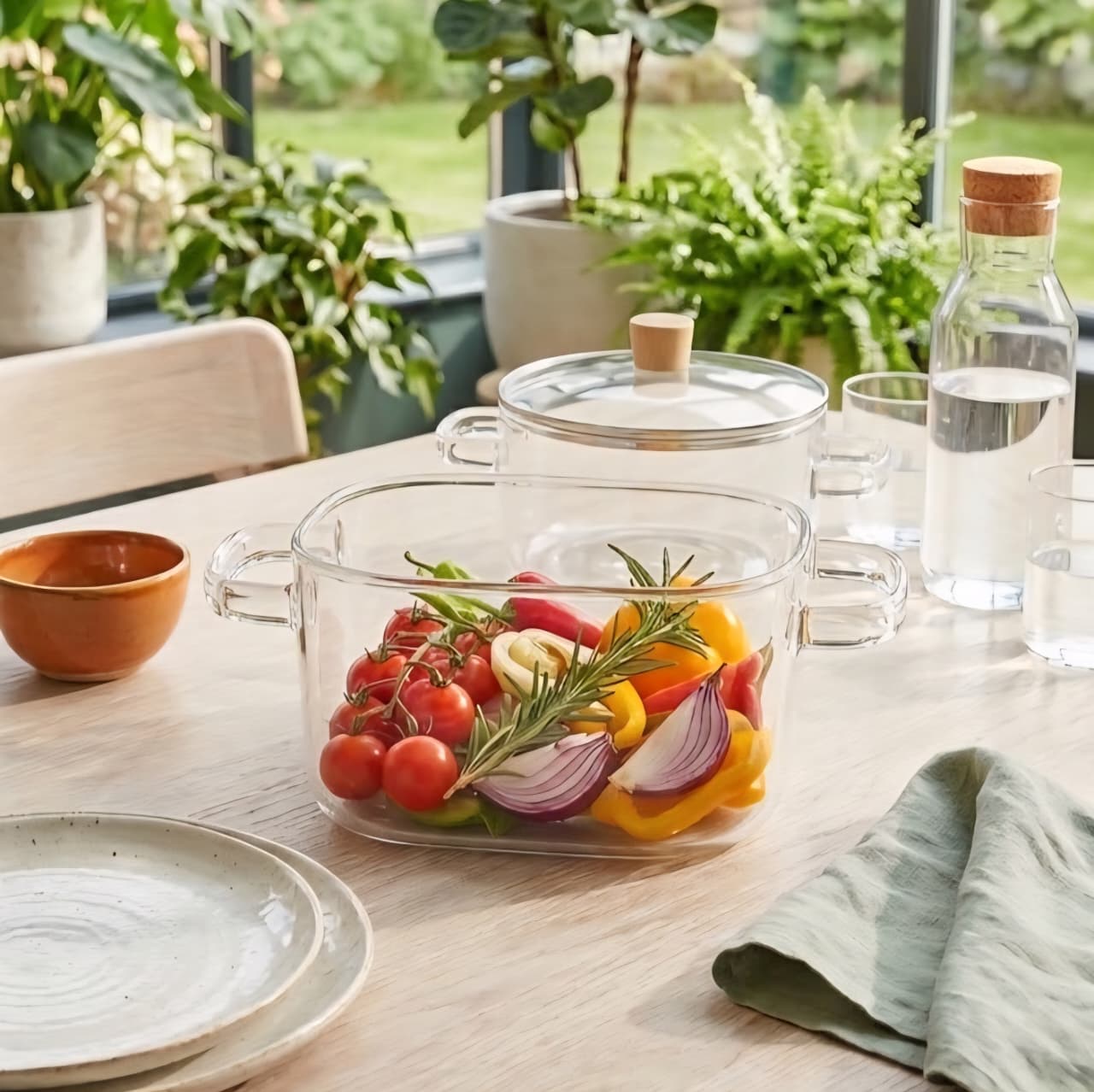 2.2L Square Glass Pot With Lid